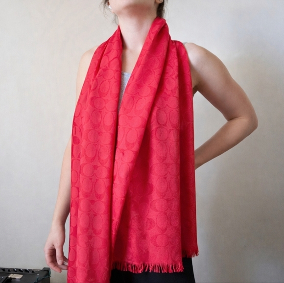 COACH Red Scarf - Picture 2 of 8